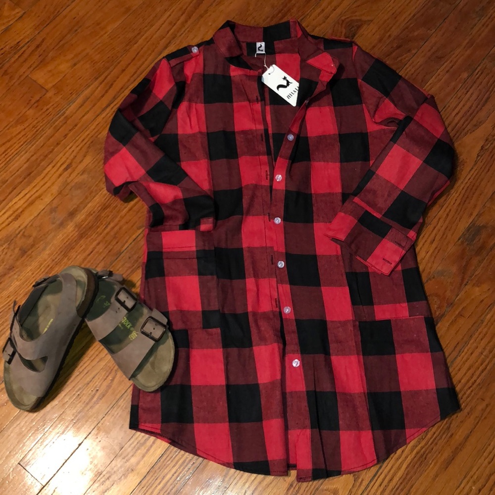 ZEI LA LA Plaid Long Shirt Jacket